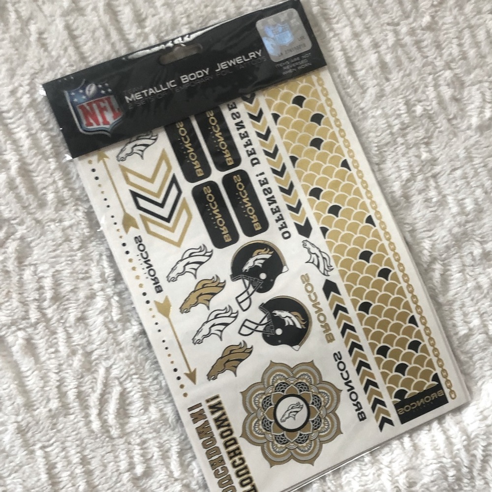 Denver Broncos body and face jewelry stickers gold and black